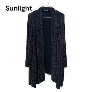 Plus Size 3X Onyx Nite Black Metallic Open Front Cardigan 3/4 Sleeve Lightweight